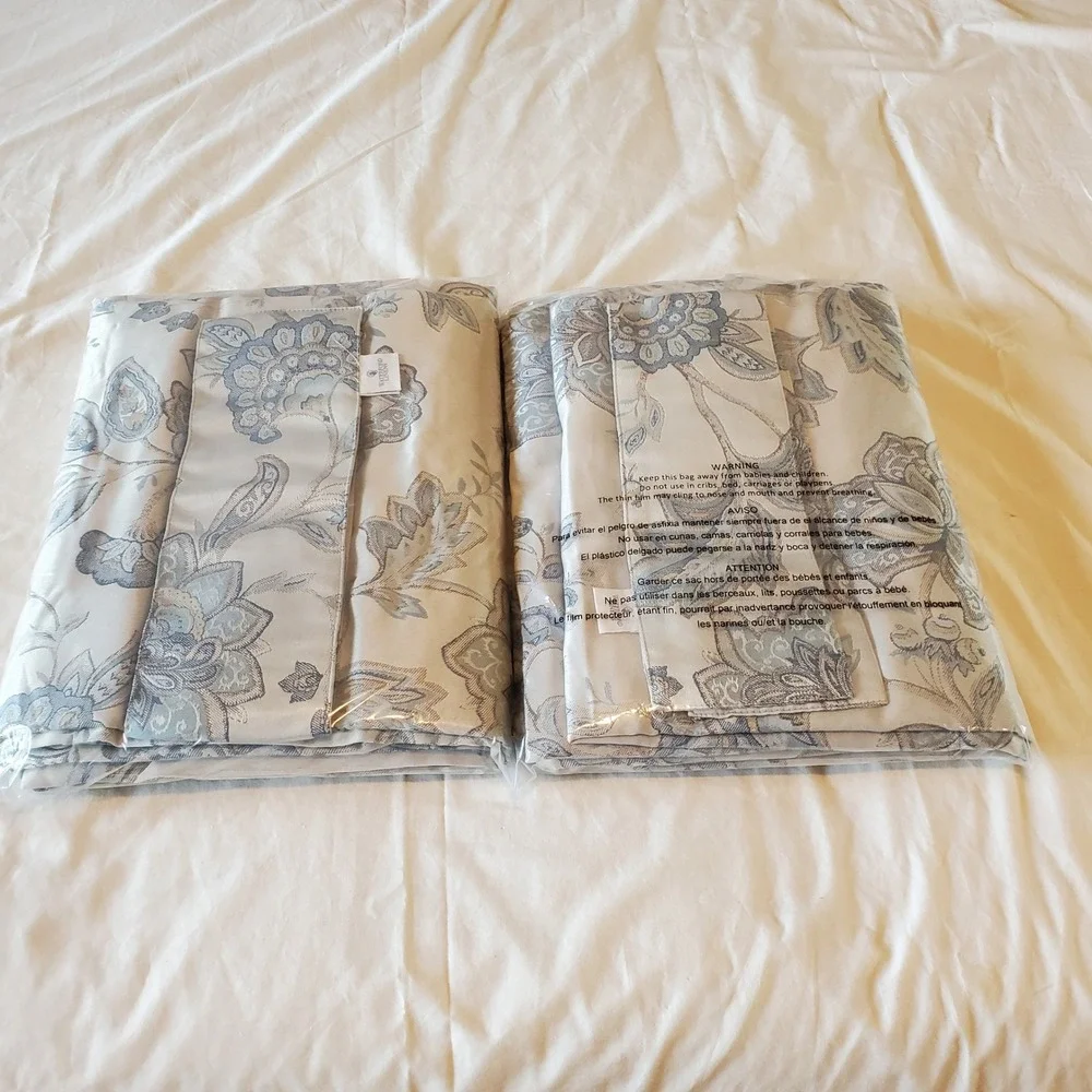 Waterford Linens Mullinger Floral Lined Drapery Panels Blue Taupe Set of 2